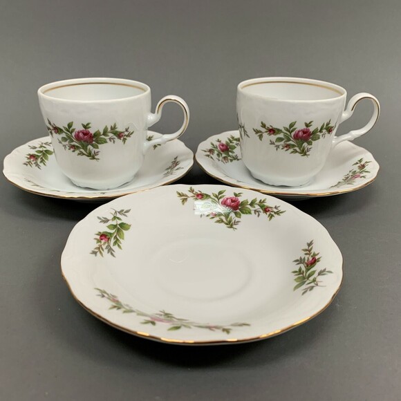 Johann Haviland Moss Rose Cups & Saucers Sets Transitions Fine China Lot of 5 Pc - Picture 3 of 7
